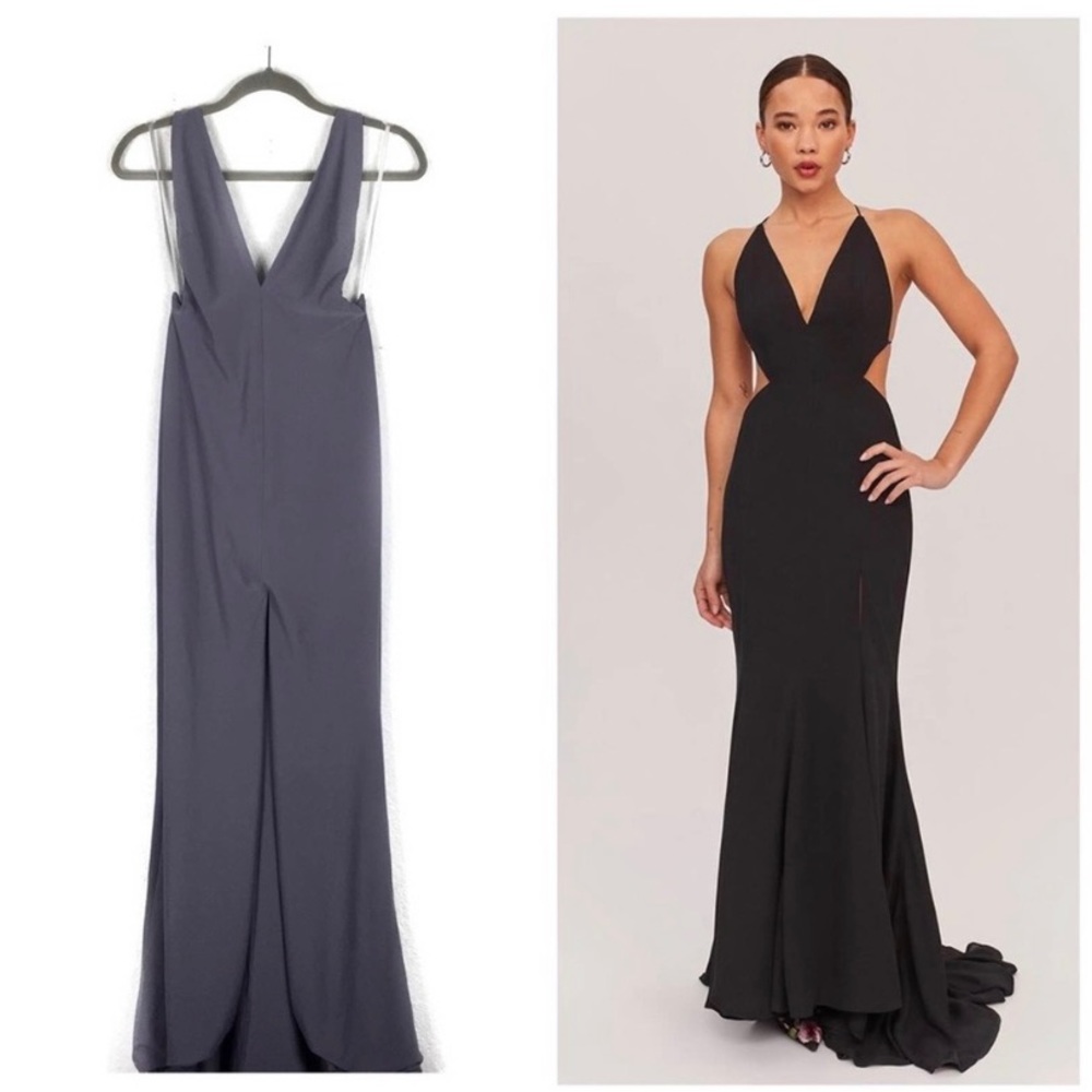 NWT Fame & Partners Grey Nikita Cut Out Open Back Gown Maxi Dress Size 2